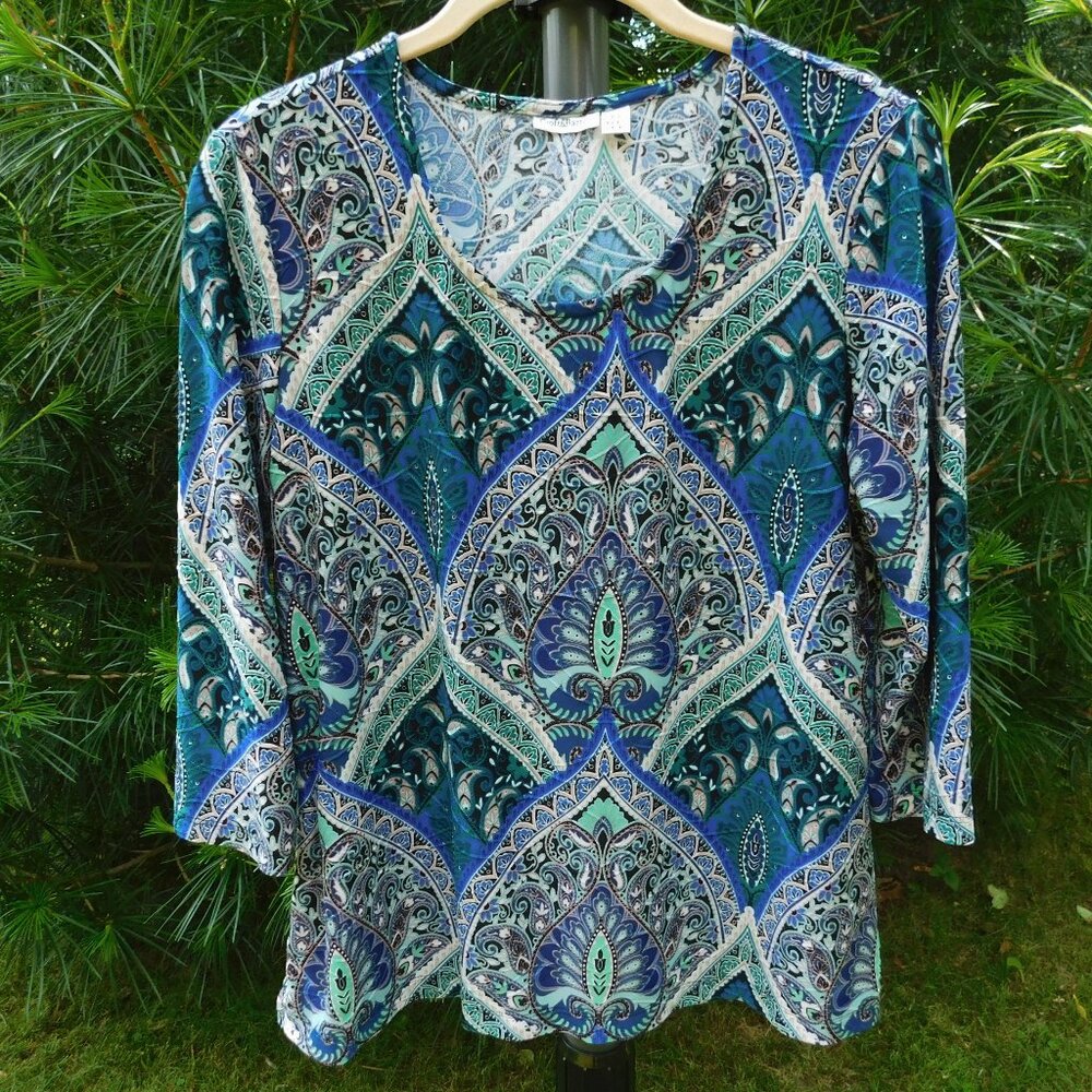 Croft & Barrow Petite Colorful Print 3/4-Sleeve Scoop-Neck Top
